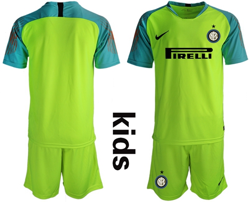 Inter Milan Blank Shiny Green Goalkeeper Kid Soccer Club Jersey